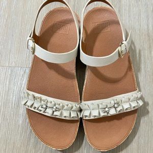 Fitflop Leather Bon II Ribbon Ruffle with back strap, Beige size 9